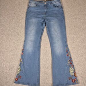 Angels of Difference Flare Jeans Womens 14/32 Blue Floral Embroidered Y2K Style
